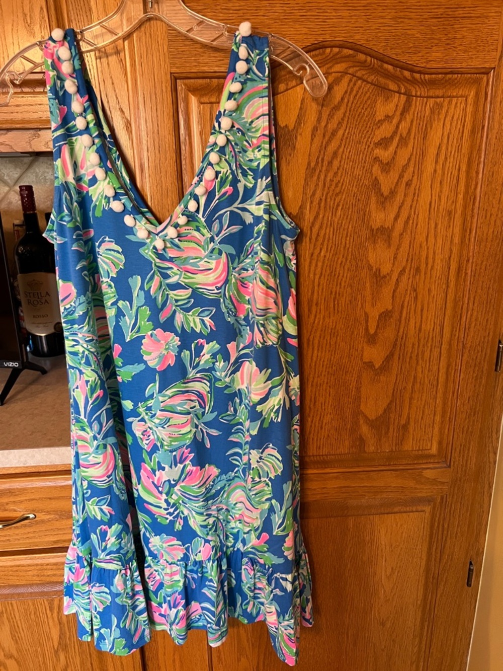 Lilly Pulitzer Blue Floral Sleeveless V-Neck Dress with Pink and Green Print